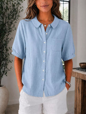 Full Size Button Up Short Sleeve Shirt Plus Size, front view