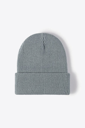 Ribbed knit beanie in steel grey acrylic with a cuffed brim.