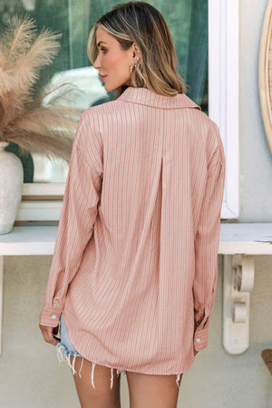 Oversized stripe Oxford shirt in Burnt Coral with buttoned cuffs and a back pleat detail.