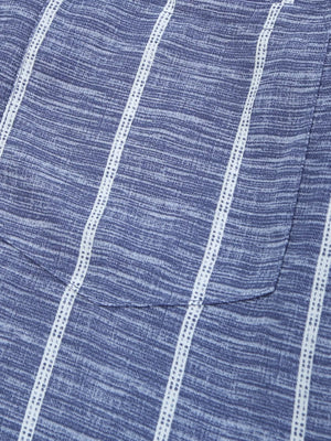 Dusty blue striped buttoned blouse with a chest pocket detail.