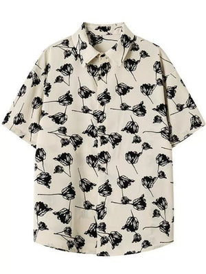 Men's cream cotton short sleeve oversized floral print shirt