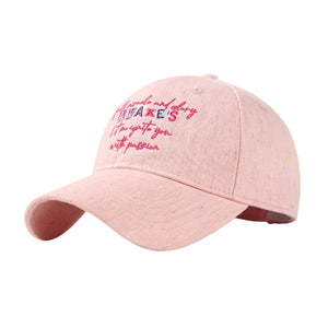 Pink embroidered text baseball cap with curved brim