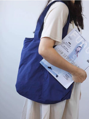 Spacious Royal Blue Nylon Shoulder Bag with slip pocket detail