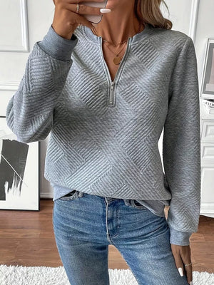 Textured Quarter-zip Sweatshirt in Black, fabric detail