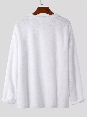 Men's Textured Long Sleeve Sweater Plus Size in Black, model styling view