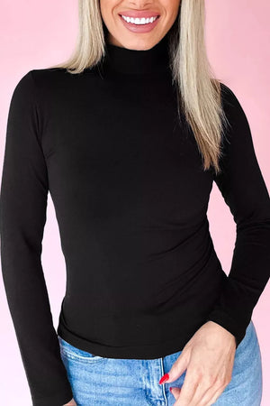 Black long sleeve slim fit high neck shirt