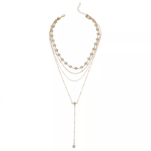 Multi-layered Rhinestone 18k Gold-plated Choker Necklace in Gold, back view