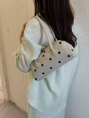 Polka Dot Small Shoulder Bag in Off-white, fabric detail