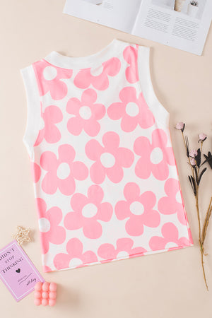 Floral Pop V-Neck Sleeveless Top in Blush Pink with a white floral print