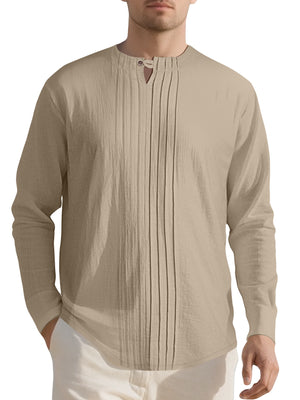 Men's Casual Pleated Long Sleeve Shirt Plus Size, model styling view