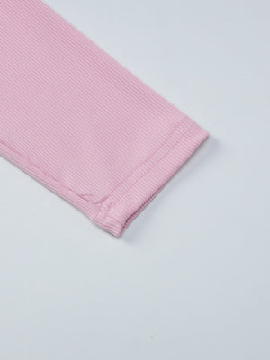 Dusty pink ribbed long sleeve top with button detail