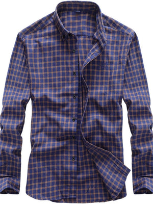 Men's Classic Plaid Button-down Shirt Plus Size in Red-Violet, front view