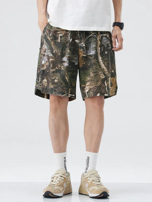 Men's camouflage trunks in Black Forest pattern, featuring a comfortable elastic waistband and casual cut.