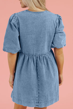 Prairie denim dress in medium with puff sleeves and gathered waist