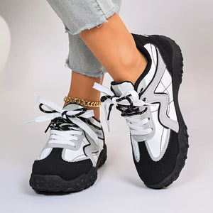 Round Toe Lace Up Sneakers in Black, side view