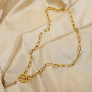 Gold-tone paperclip chain necklace with toggle clasp