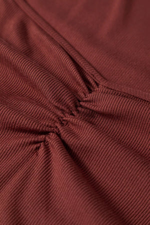 Gathered Bust Square Neck Ribbed Long Sleeve Top, product detail