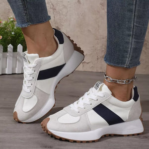 Round Toe Flats Sneakers in Beige, back view