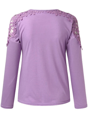 Purple long sleeve blouse with lace yoke and sleeve detail