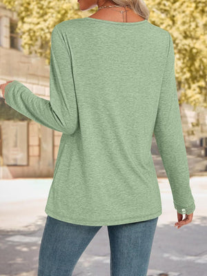 Lace trim long sleeve t-shirt in Gum Leaf with delicate lace cuffs.