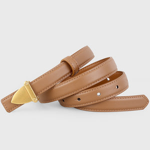 Brown cowhide leather belt with golden buckle detail