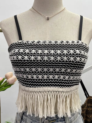 Fringe Knit Cami in Apricot, model styling view