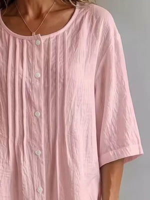 Full Size Texture Round Neck 3/4 Sleeve Blouse, editorial view