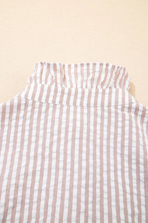 Stripe Frilled Collar Half Sleeve Shirt Dress, front view