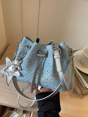 Drawstring Bucket Crossbody Bag in Blue, alternate angle