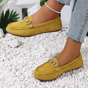 Comfortable Flat Loafers With Buckle in Dark Blue, fit detail
