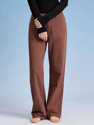 Butterfly back wide-leg jeans in brown cotton blend with high waist.