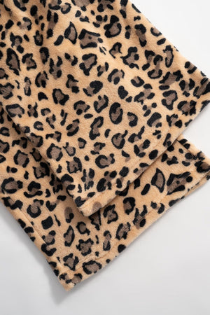 Leopard plush palazzo lounge pants with a soft, cozy feel.