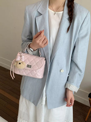 Quilted Chain Strap Crossbody Bag in Pink, front view
