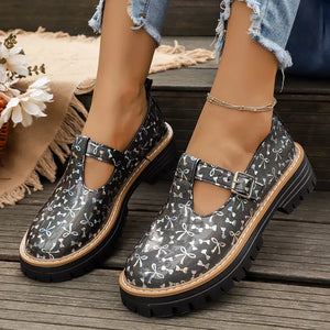 Round Toe Platform Loafers in White, side view