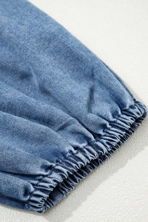 Voluminous puff sleeve denim maternity blouse with elastic cuff detail
