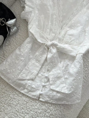 Lace Detail Bow Front Blouse, model styling view