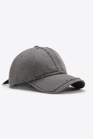 Mid Gray raw edge denim baseball cap with distressed details