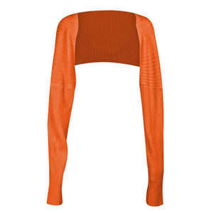 Orange ribbed knit shrug with extended sleeves