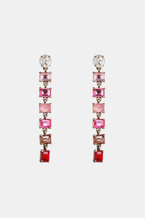 Ombre gemstone cascade earrings with pink and red rectangular stones and a clear top stone.