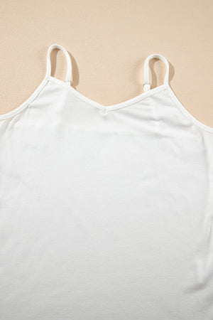 White cami with V-neck and adjustable spaghetti straps