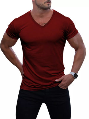 Men's Full Size V-neck Slim Fit Casual T-shirt in Light Gray, alternate angle