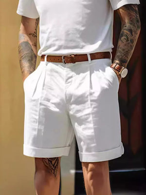 Men's Classic Pleated Full Size Shorts Plus Size in Black, back view