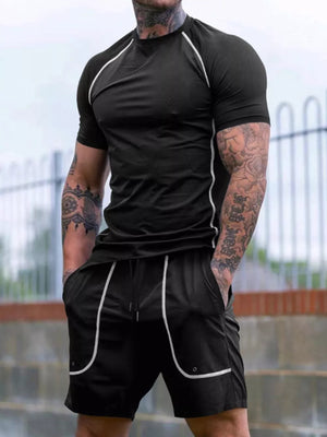 Men's Casual Short Sleeve T-shirt And Shorts Set in Black, fabric detail