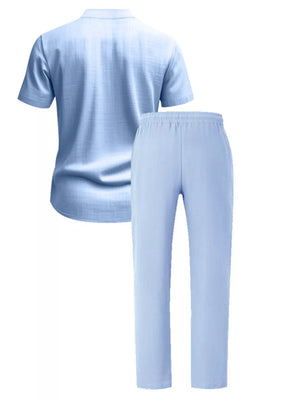 Men's Casual Button-up Short Sleeve Shirt And Pants Set, editorial view