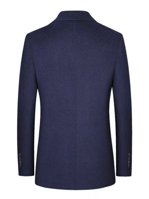 Navy wool classic fit men's blazer with button cuff detail.