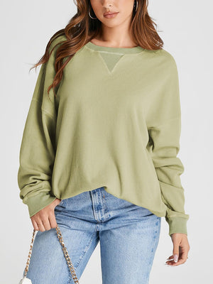Sage waffle knit raglan sleeve sweatshirt with V-neck detail and crew neck.