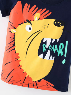 Children's Lion Graphic Round Neck T-shirt, model styling view