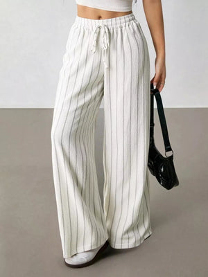 Striped Wide-leg Drawstring Pants, close-up detail