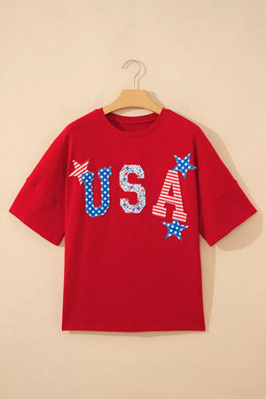 Patriotic Usa Embroidered Short Sleeve T-shirt, close-up detail