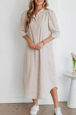 Stripe Frilled Collar Half Sleeve Shirt Dress, alternate angle